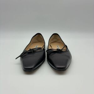Manolo Blahnik Black Leather Pointed Toe Ballet Flats